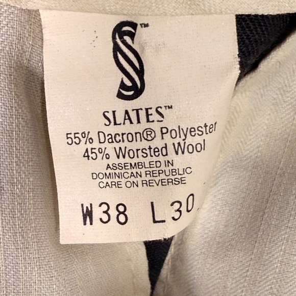 Slates‎ Men's Tag- 38x30 Dress Pants with Cuffs Black Worsted Wool Blend Pleated - Picture 5 of 8